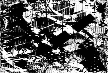 Siyah beyaz desenli, noktalı, lekeli, çizik ve çizikli sıkıntılı bir arkaplan. Soyut vektör illüstrasyonu.