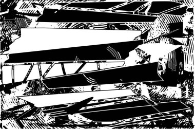 Siyah beyaz desenli, noktalı, lekeli, çizik ve çizikli sıkıntılı bir arkaplan. Soyut vektör illüstrasyonu.