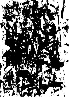 Siyah beyaz desenli, noktalı, lekeli, çizik ve çizikli sıkıntılı bir arkaplan. Soyut vektör illüstrasyonu.