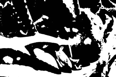 Siyah beyaz desenli, noktalı, lekeli, çizik ve çizikli sıkıntılı bir arkaplan. Soyut vektör illüstrasyonu.