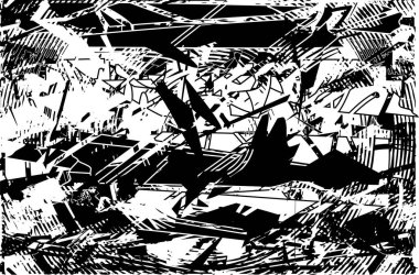 Siyah beyaz desenli, noktalı, lekeli, çizik ve çizikli sıkıntılı bir arkaplan. Soyut vektör illüstrasyonu.