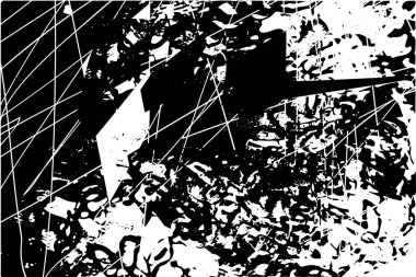 Siyah beyaz desenli, noktalı, lekeli, çizik ve çizikli sıkıntılı bir arkaplan. Soyut vektör illüstrasyonu.