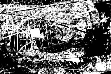 Siyah beyaz desenli, noktalı, lekeli, çizik ve çizikli sıkıntılı bir arkaplan. Soyut vektör illüstrasyonu.