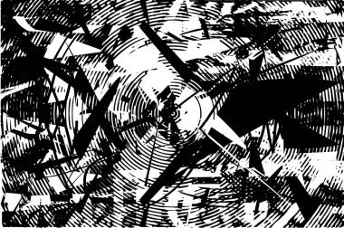 Siyah beyaz desenli, noktalı, lekeli, çizik ve çizikli sıkıntılı bir arkaplan. Soyut vektör illüstrasyonu.