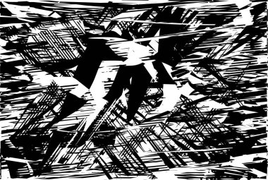 Siyah beyaz desenli, noktalı, lekeli, çizik ve çizikli sıkıntılı bir arkaplan. Soyut vektör illüstrasyonu.