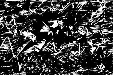 Siyah beyaz desenli, noktalı, lekeli, çizik ve çizikli sıkıntılı bir arkaplan. Soyut vektör illüstrasyonu.