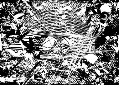 Siyah beyaz desenli, noktalı, lekeli, çizik ve çizikli sıkıntılı bir arkaplan. Soyut vektör illüstrasyonu.