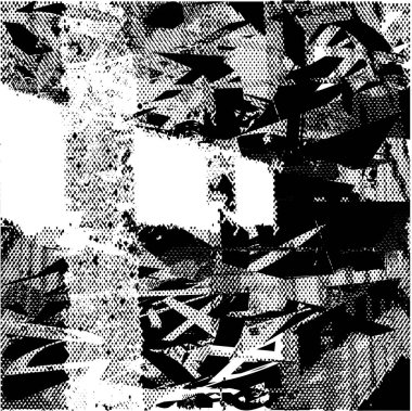 Siyah beyaz desenli, noktalı, lekeli, çizik ve çizikli sıkıntılı bir arkaplan. Soyut vektör illüstrasyonu.