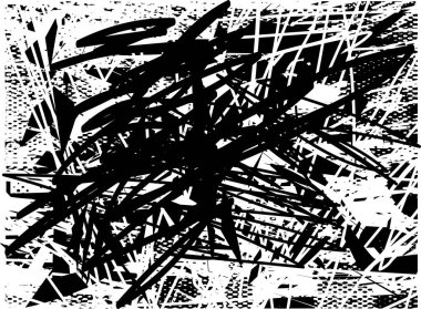 Siyah beyaz desenli, noktalı, lekeli, çizik ve çizikli sıkıntılı bir arkaplan. Soyut vektör illüstrasyonu.