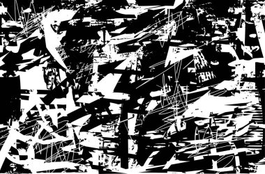 Siyah beyaz desenli, noktalı, lekeli, çizik ve çizikli sıkıntılı bir arkaplan. Soyut vektör illüstrasyonu.