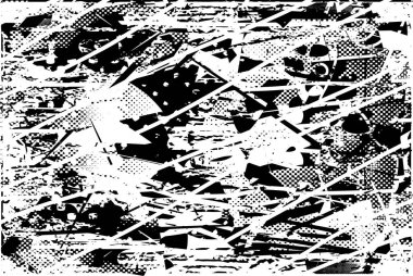 Siyah beyaz desenli, noktalı, lekeli, çizik ve çizikli sıkıntılı bir arkaplan. Soyut vektör illüstrasyonu.