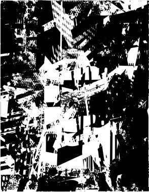 Siyah beyaz desenli, noktalı, lekeli, çizik ve çizikli sıkıntılı bir arkaplan. Soyut vektör illüstrasyonu.