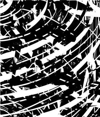 Siyah beyaz desenli, noktalı, lekeli, çizik ve çizikli sıkıntılı bir arkaplan. Soyut vektör illüstrasyonu.