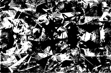 Siyah beyaz desenli, noktalı, lekeli, çizik ve çizikli sıkıntılı bir arkaplan. Soyut vektör illüstrasyonu.