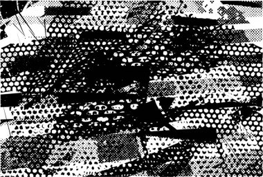 Siyah beyaz desenli, noktalı, lekeli, çizik ve çizikli sıkıntılı bir arkaplan. Soyut vektör illüstrasyonu.