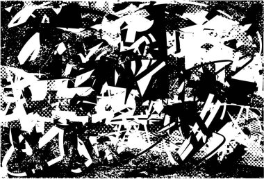 Siyah beyaz desenli, noktalı, lekeli, çizik ve çizikli sıkıntılı bir arkaplan. Soyut vektör illüstrasyonu.