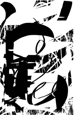 Siyah beyaz desenli, noktalı, lekeli, çizik ve çizikli sıkıntılı bir arkaplan. Soyut vektör illüstrasyonu.