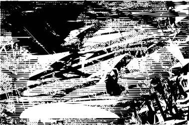 Siyah beyaz desenli, noktalı, lekeli, çizik ve çizikli sıkıntılı bir arkaplan. Soyut vektör illüstrasyonu.