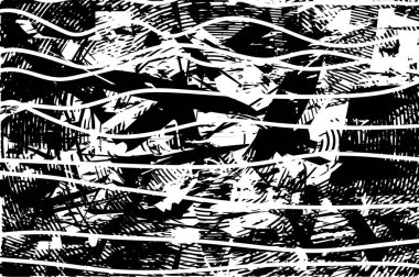 Siyah beyaz desenli, noktalı, lekeli, çizik ve çizikli sıkıntılı bir arkaplan. Soyut vektör illüstrasyonu.