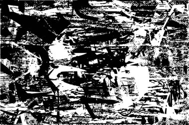 Siyah beyaz desenli, noktalı, lekeli, çizik ve çizikli sıkıntılı bir arkaplan. Soyut vektör illüstrasyonu.