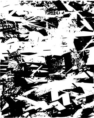 Siyah beyaz desenli, noktalı, lekeli, çizik ve çizikli sıkıntılı bir arkaplan. Soyut vektör illüstrasyonu.