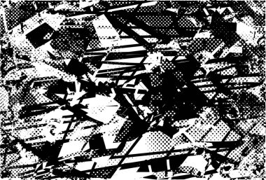 Siyah beyaz desenli, noktalı, lekeli, çizik ve çizikli sıkıntılı bir arkaplan. Soyut vektör illüstrasyonu.