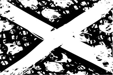 Siyah beyaz desenli, noktalı, lekeli, çizik ve X harfli sıkıntılı bir arkaplan..