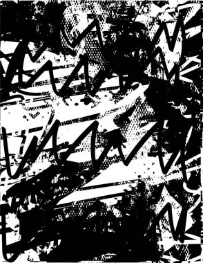 Siyah beyaz desenli, noktalı, lekeli, çizik ve çizikli sıkıntılı bir arkaplan. Soyut vektör illüstrasyonu.