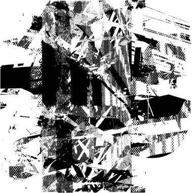 Siyah beyaz desenli, noktalı, lekeli, çizik ve çizikli sıkıntılı bir arkaplan. Soyut vektör illüstrasyonu.