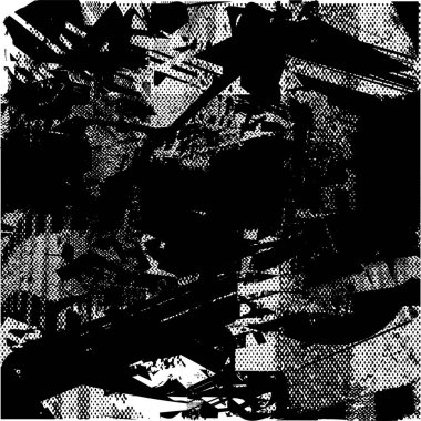 Siyah beyaz desenli, noktalı, lekeli, çizik ve çizikli sıkıntılı bir arkaplan. Soyut vektör illüstrasyonu.