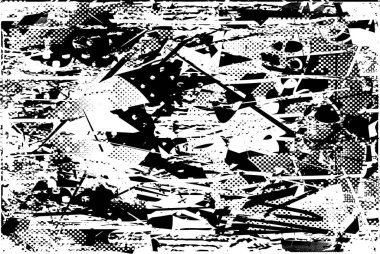 Siyah beyaz desenli, noktalı, lekeli, çizik ve çizikli sıkıntılı bir arkaplan. Soyut vektör illüstrasyonu.