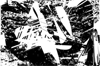 Siyah beyaz desenli, noktalı, lekeli, çizik ve çizikli sıkıntılı bir arkaplan. Soyut vektör illüstrasyonu.