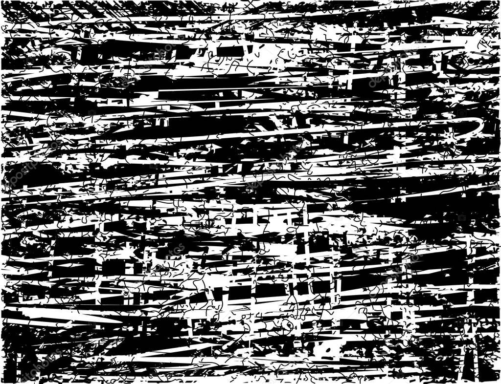 Distressed background in black and white texture with dots, spots, scratches and lines. Abstract vector illustration.