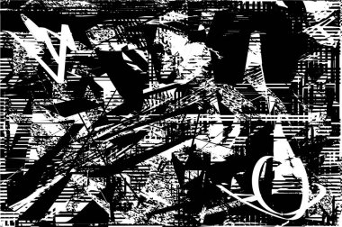 Siyah beyaz desenli, noktalı, lekeli, çizik ve çizikli sıkıntılı bir arkaplan. Soyut vektör illüstrasyonu.