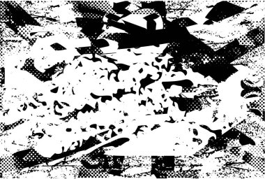 Siyah beyaz desenli, noktalı, lekeli, çizik ve çizikli sıkıntılı bir arkaplan. Soyut vektör illüstrasyonu.