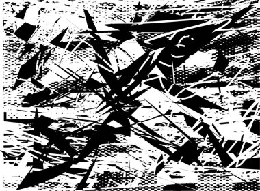 Siyah beyaz desenli, noktalı, lekeli, çizik ve çizikli sıkıntılı bir arkaplan. Soyut vektör illüstrasyonu.