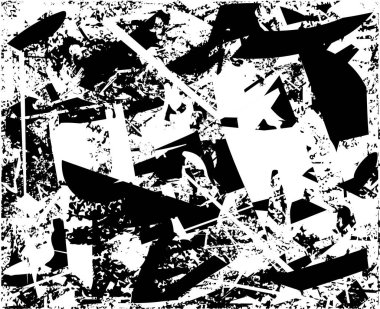 Siyah beyaz desenli, noktalı, lekeli, çizik ve çizikli sıkıntılı bir arkaplan. Soyut vektör illüstrasyonu.