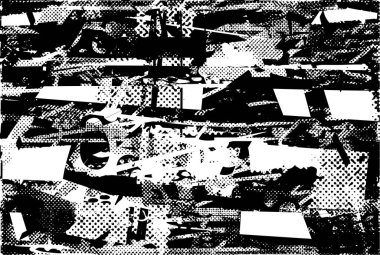 Siyah beyaz desenli, noktalı, lekeli, çizik ve çizikli sıkıntılı bir arkaplan. Soyut vektör illüstrasyonu.