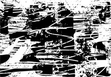 Siyah beyaz desenli, noktalı, lekeli, çizik ve çizikli sıkıntılı bir arkaplan. Soyut vektör illüstrasyonu.