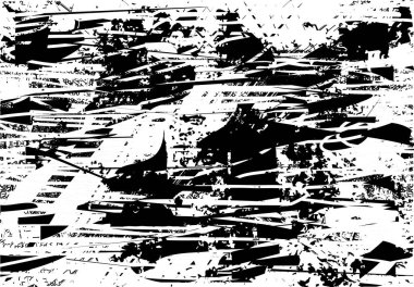 Siyah beyaz desenli, noktalı, lekeli, çizik ve çizikli sıkıntılı bir arkaplan. Soyut vektör illüstrasyonu.