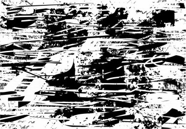 Siyah beyaz desenli, noktalı, lekeli, çizik ve çizikli sıkıntılı bir arkaplan. Soyut vektör illüstrasyonu.