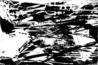 Siyah beyaz desenli, noktalı, lekeli, çizik ve çizikli sıkıntılı bir arkaplan. Soyut vektör illüstrasyonu.