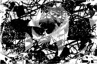 Siyah beyaz desenli, noktalı, lekeli, çizik ve çizikli sıkıntılı bir arkaplan. Soyut vektör illüstrasyonu.