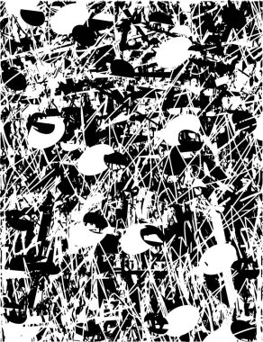 Siyah beyaz desenli, noktalı, lekeli, çizik ve çizikli sıkıntılı bir arkaplan. Soyut vektör illüstrasyonu.