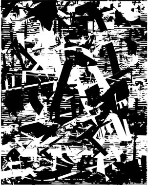 Siyah beyaz desenli, noktalı, lekeli, çizik ve çizikli sıkıntılı bir arkaplan. Soyut vektör illüstrasyonu.