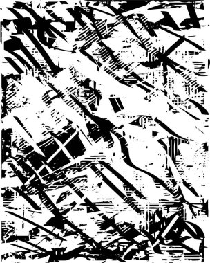 Siyah beyaz desenli, noktalı, lekeli, çizik ve çizikli sıkıntılı bir arkaplan. Soyut vektör illüstrasyonu.