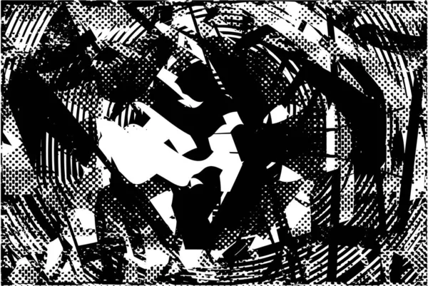 Siyah beyaz desenli, noktalı, lekeli, çizik ve çizikli sıkıntılı bir arkaplan. Soyut vektör illüstrasyonu.