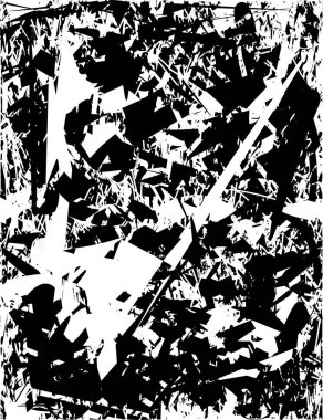 Siyah beyaz desenli, noktalı, lekeli, çizik ve çizikli sıkıntılı bir arkaplan. Soyut vektör illüstrasyonu.