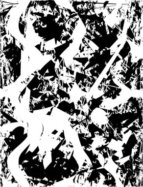 Siyah beyaz desenli, noktalı, lekeli, çizik ve çizikli sıkıntılı bir arkaplan. Soyut vektör illüstrasyonu.