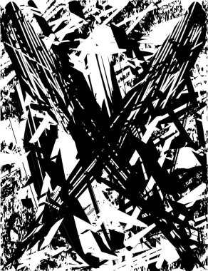 Siyah beyaz desenli, noktalı, lekeli, çizik ve çizikli sıkıntılı bir arkaplan. Soyut vektör illüstrasyonu.